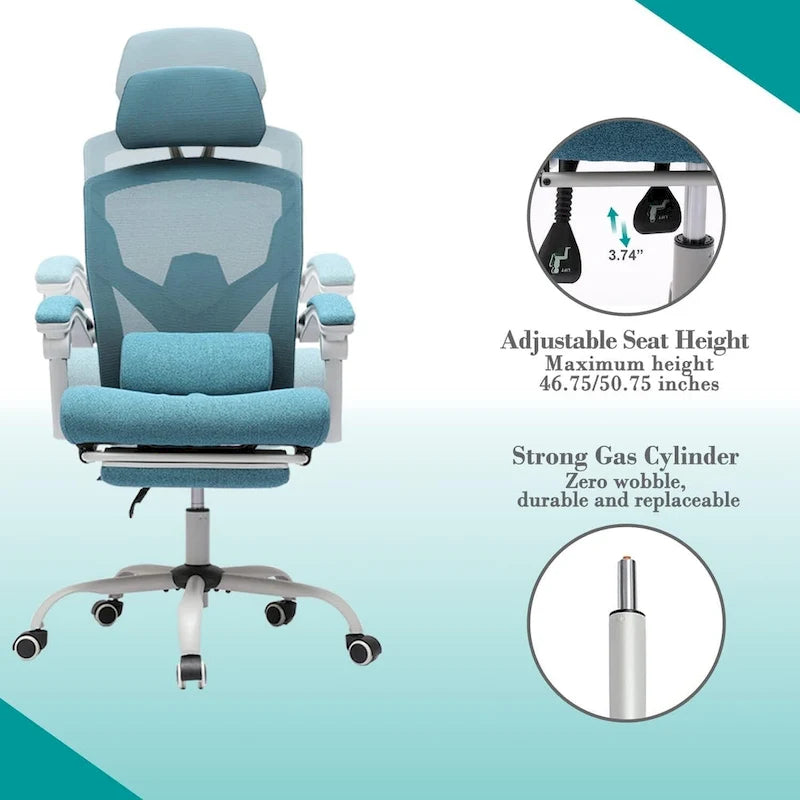 Chaise de bureau à domicile avec repose-pieds, chaises inclinables en maille à dossier haut avec appuie-tête pour la maison, le bureau, le jeu, les étudiants