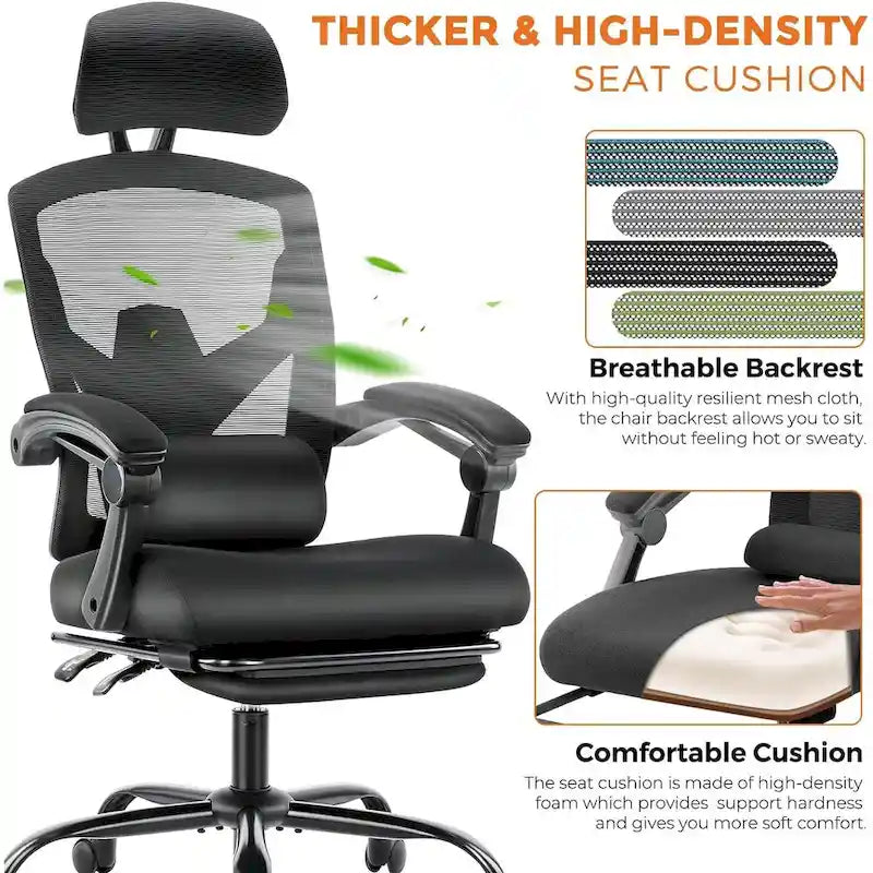 Chaise de bureau à domicile avec repose-pieds, chaises inclinables en maille à dossier haut avec appuie-tête pour la maison, le bureau, le jeu, les étudiants