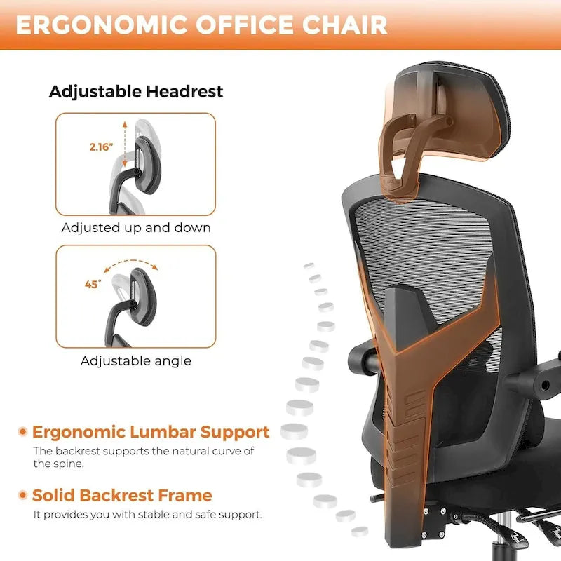 Chaise de bureau à domicile avec repose-pieds, chaises inclinables en maille à dossier haut avec appuie-tête pour la maison, le bureau, le jeu, les étudiants