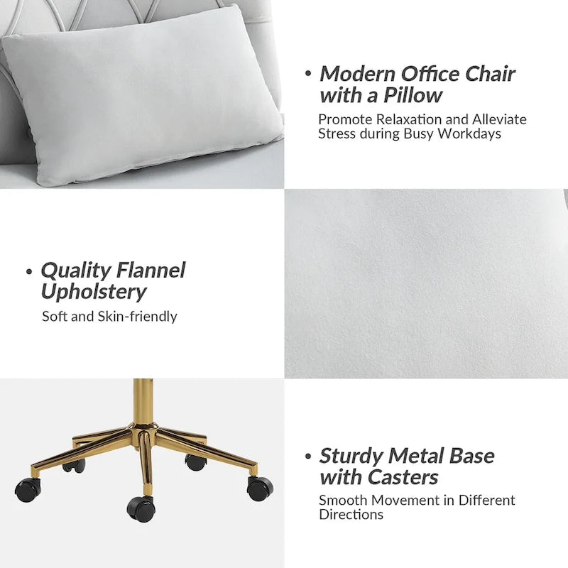 Fauteuil de bureau pivotant et inclinable Ollie Modern Flannel avec oreiller par HULALA HOME
