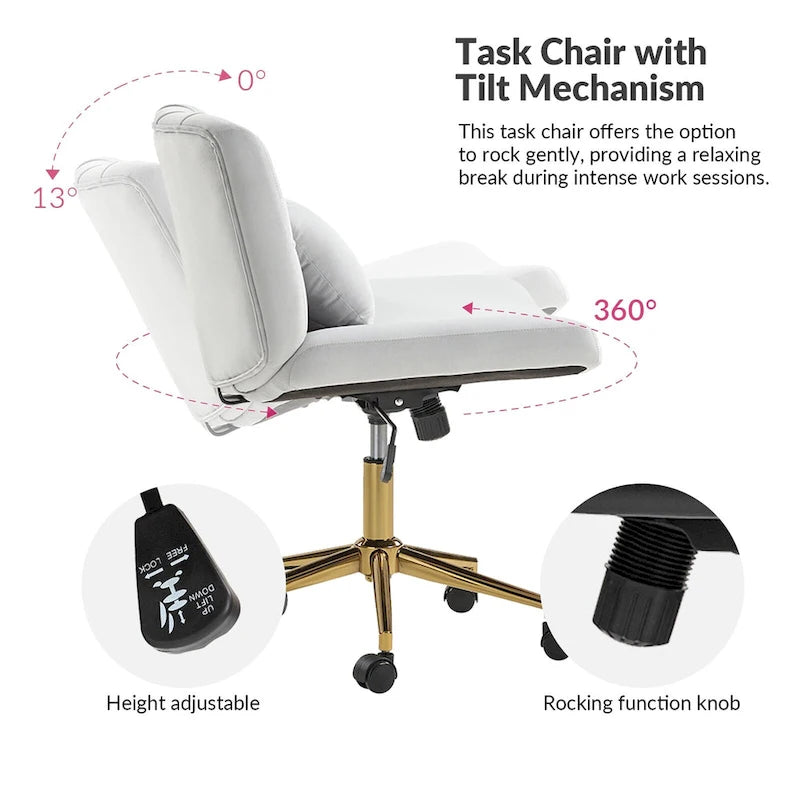 Fauteuil de bureau pivotant et inclinable Ollie Modern Flannel avec oreiller par HULALA HOME