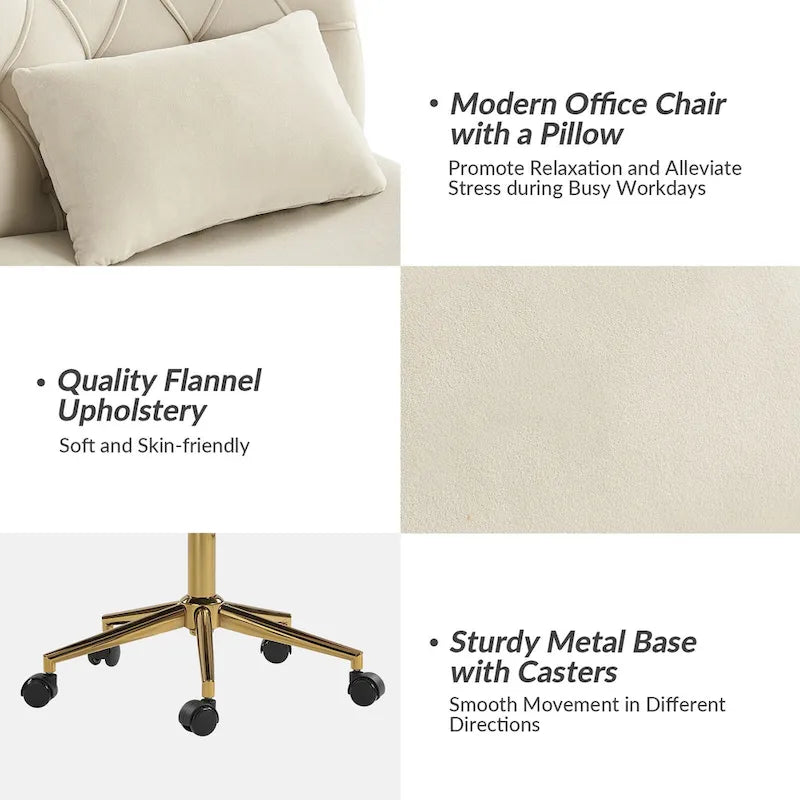 Fauteuil de bureau pivotant et inclinable Ollie Modern Flannel avec oreiller par HULALA HOME