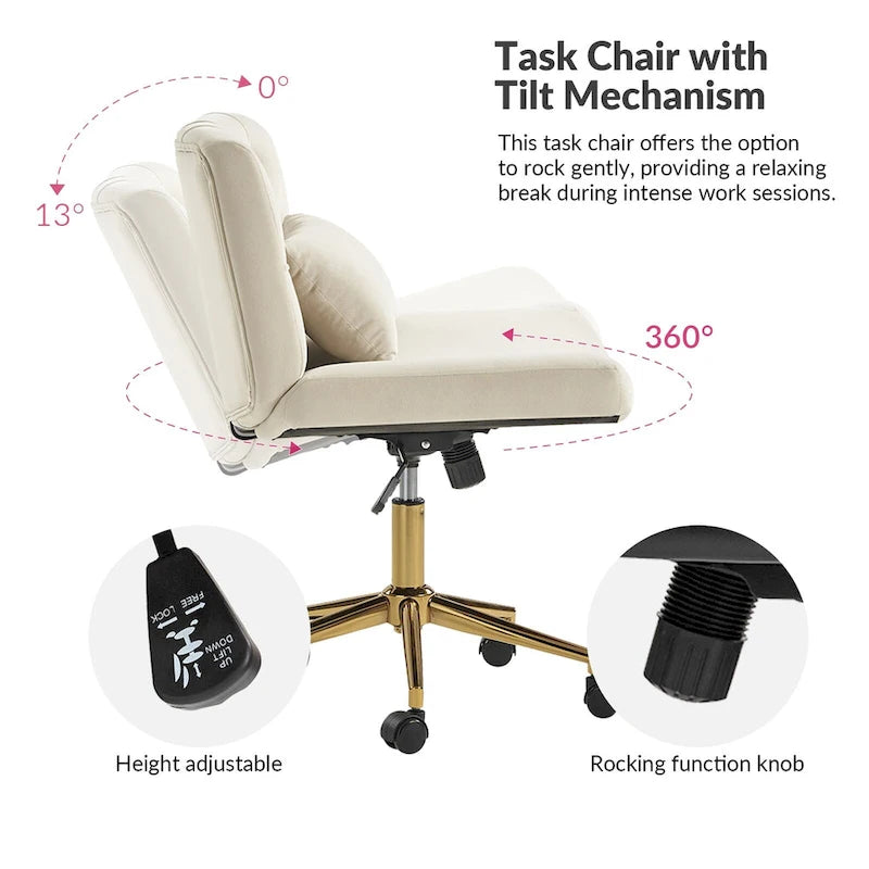 Fauteuil de bureau pivotant et inclinable Ollie Modern Flannel avec oreiller par HULALA HOME