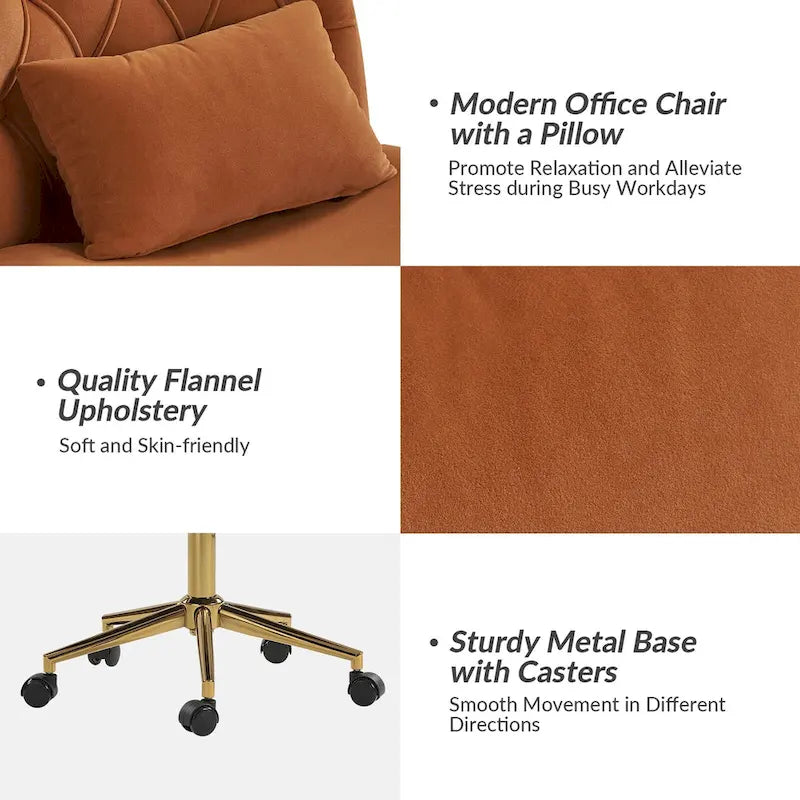 Fauteuil de bureau pivotant et inclinable Ollie Modern Flannel avec oreiller par HULALA HOME