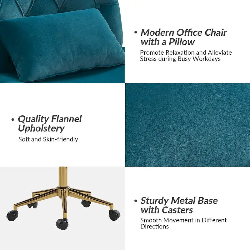 Fauteuil de bureau pivotant et inclinable Ollie Modern Flannel avec oreiller par HULALA HOME