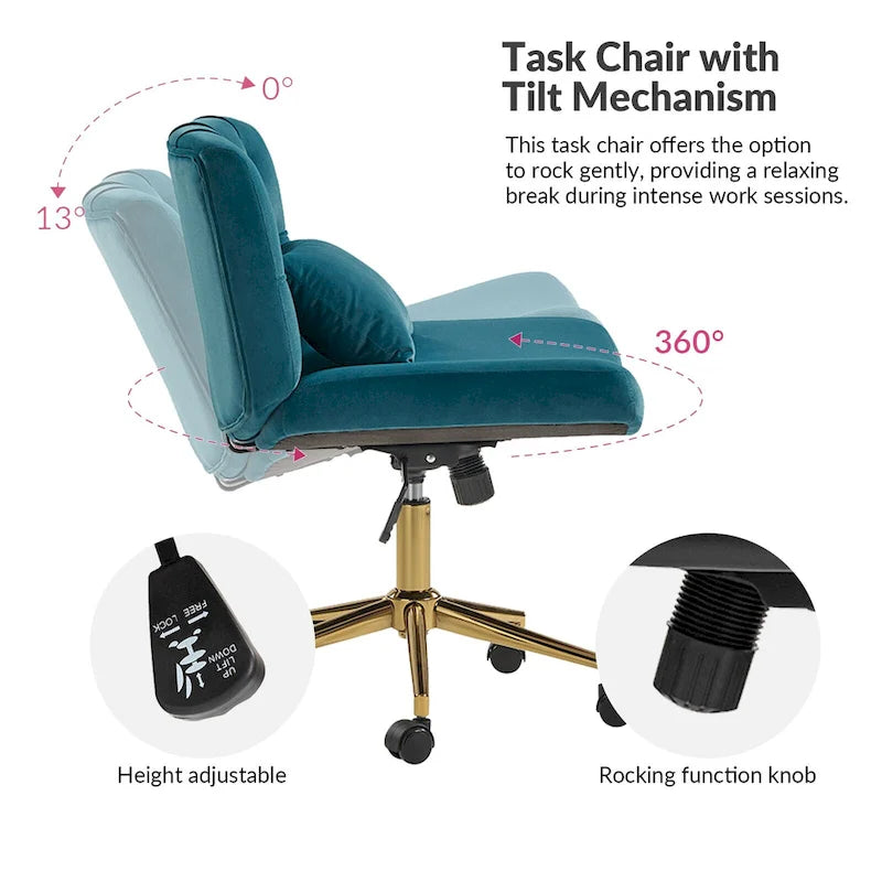 Fauteuil de bureau pivotant et inclinable Ollie Modern Flannel avec oreiller par HULALA HOME