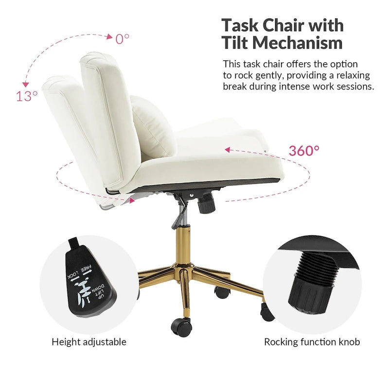 Fauteuil de bureau pivotant et inclinable Ollie Modern Flannel avec oreiller par HULALA HOME