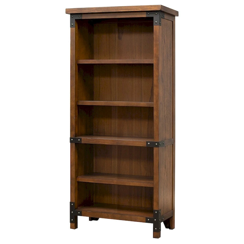 Étagère ouverte rustique Addison, Étagère de bureau, Meuble de rangement, Marron - 34L x 72H x 15P