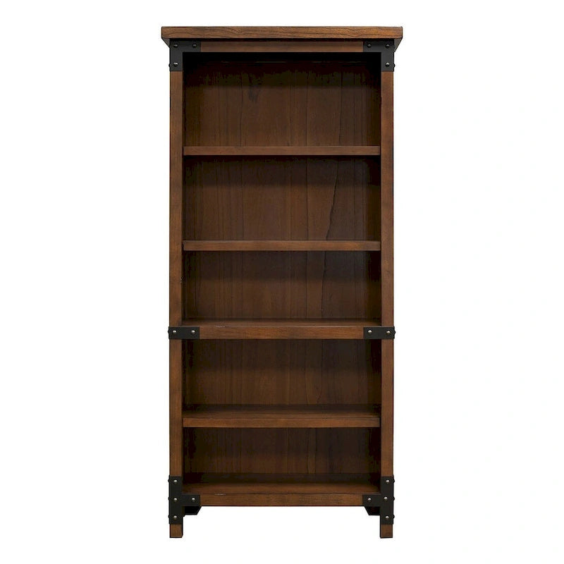 Étagère ouverte rustique Addison, Étagère de bureau, Meuble de rangement, Marron - 34L x 72H x 15P