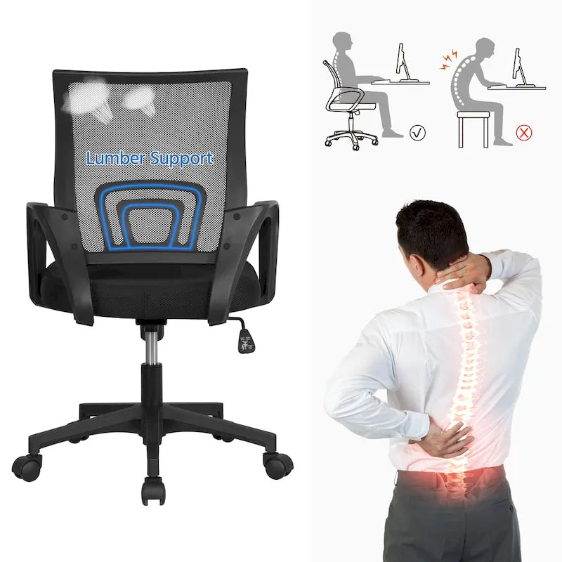Chaise de bureau ergonomique Yaheetech réglable avec dossier en maille et pivotant