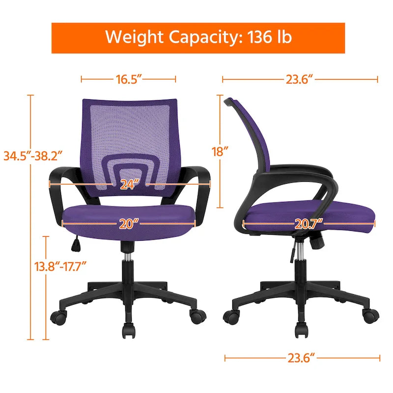 Chaise de bureau ergonomique Yaheetech réglable avec dossier en maille et pivotant