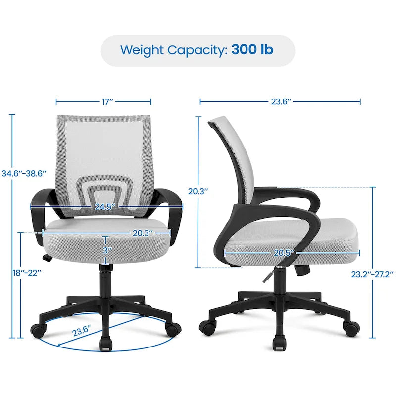 Chaise de bureau ergonomique Yaheetech réglable avec dossier en maille et pivotant