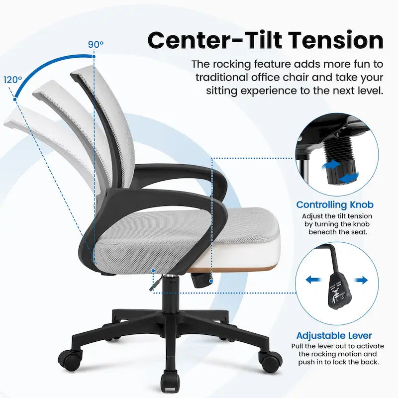 Chaise de bureau ergonomique Yaheetech réglable avec dossier en maille et pivotant