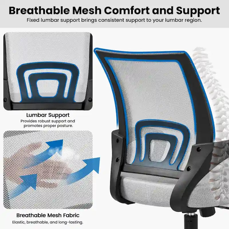 Chaise de bureau ergonomique Yaheetech réglable avec dossier en maille et pivotant
