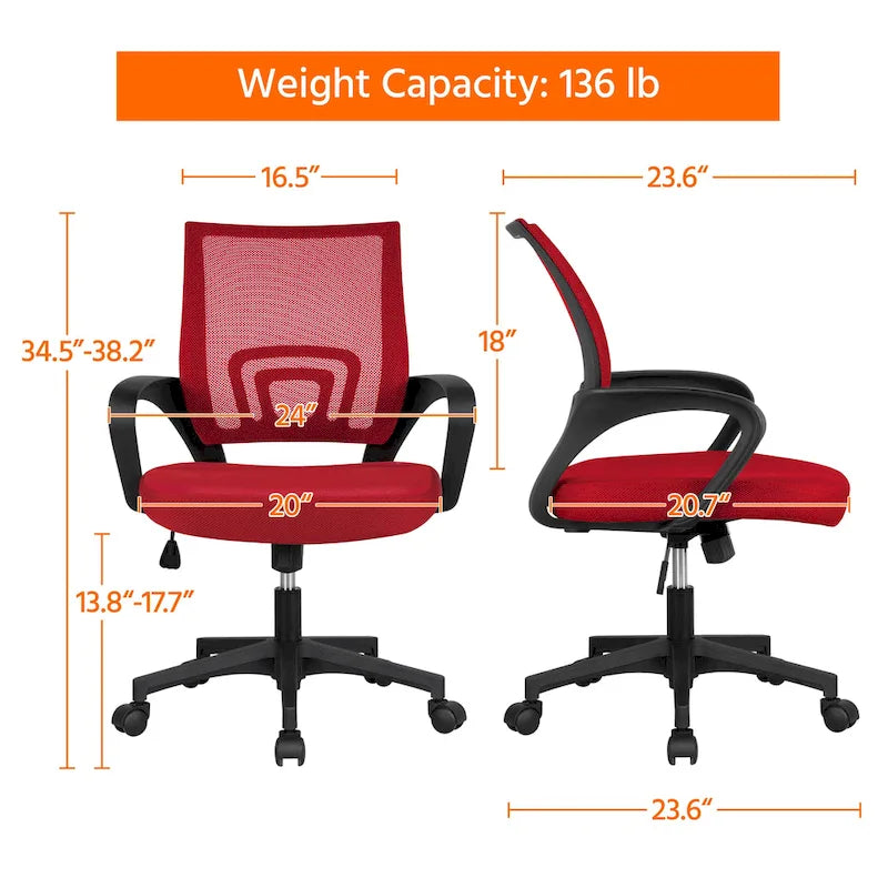 Chaise de bureau ergonomique Yaheetech réglable avec dossier en maille et pivotant