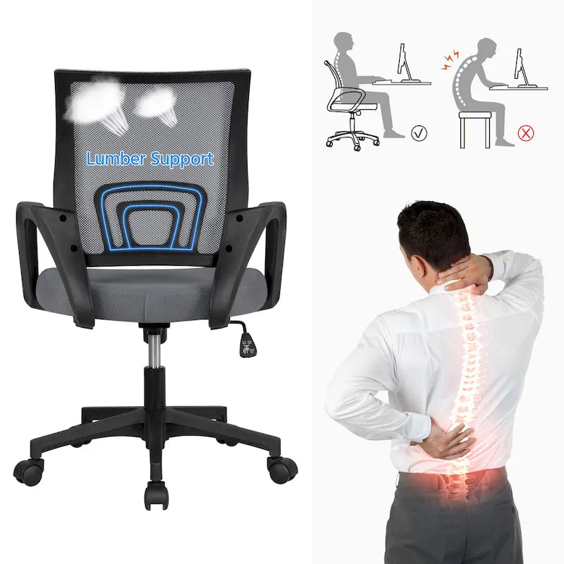 Chaise de bureau ergonomique Yaheetech réglable avec dossier en maille et pivotant