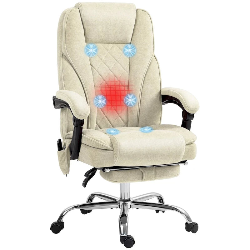 Chaise de bureau de massage Vinsetto avec 6 points de vibration, fauteuil d'ordinateur inclinable chauffant, chaise de bureau pivotante