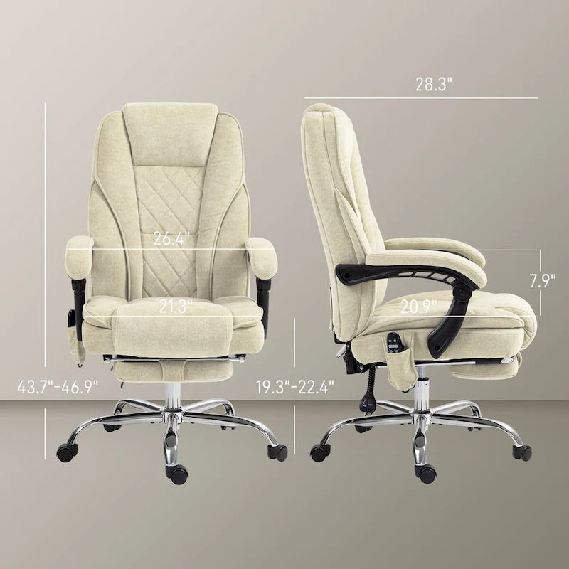 Chaise de bureau de massage Vinsetto avec 6 points de vibration, fauteuil d'ordinateur inclinable chauffant, chaise de bureau pivotante