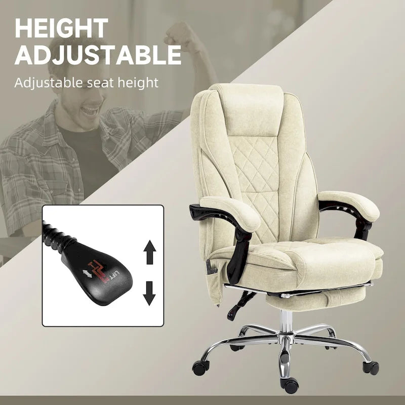Chaise de bureau de massage Vinsetto avec 6 points de vibration, fauteuil d'ordinateur inclinable chauffant, chaise de bureau pivotante