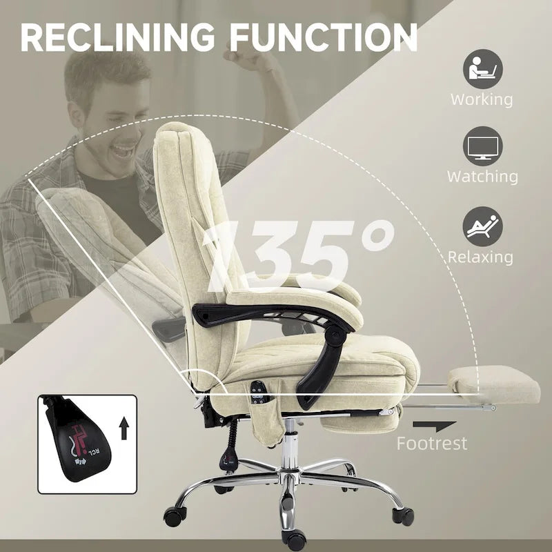 Chaise de bureau de massage Vinsetto avec 6 points de vibration, fauteuil d'ordinateur inclinable chauffant, chaise de bureau pivotante
