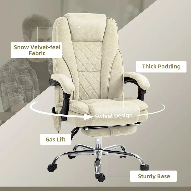 Chaise de bureau de massage Vinsetto avec 6 points de vibration, fauteuil d'ordinateur inclinable chauffant, chaise de bureau pivotante