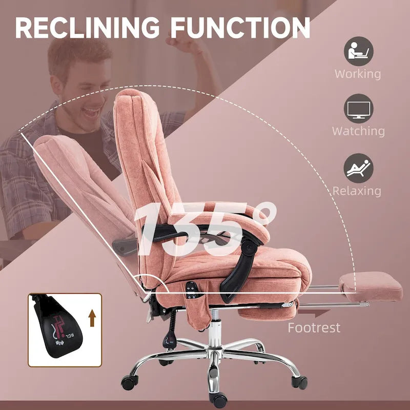Chaise de bureau de massage Vinsetto avec 6 points de vibration, fauteuil d'ordinateur inclinable chauffant, chaise de bureau pivotante