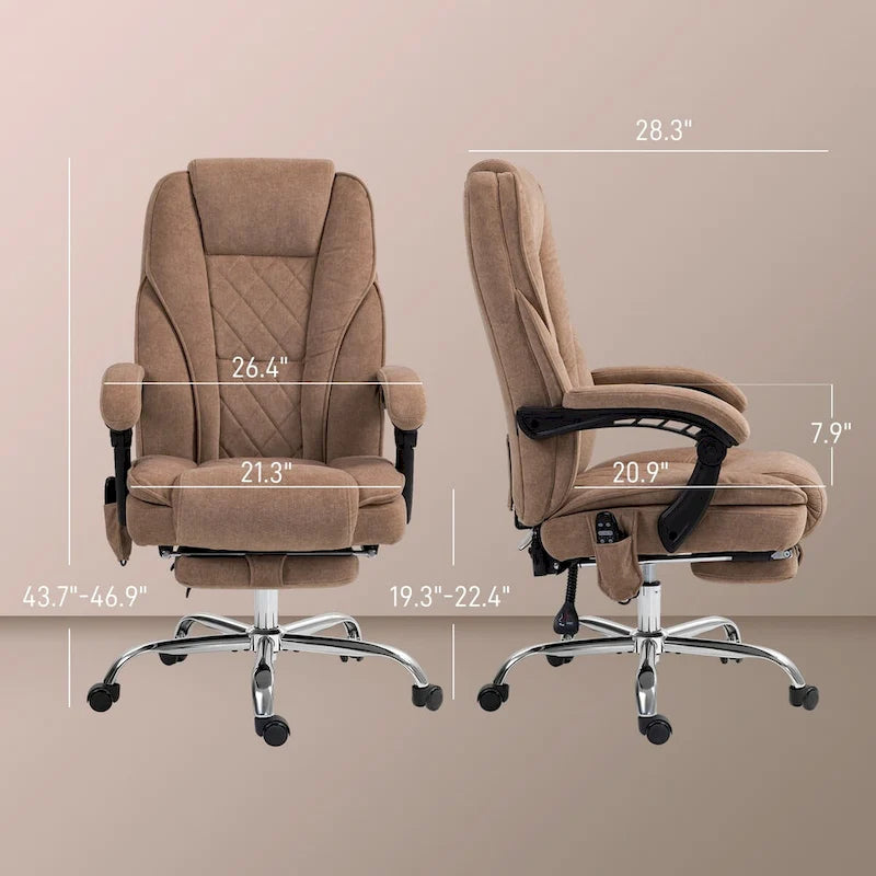 Chaise de bureau de massage Vinsetto avec 6 points de vibration, fauteuil d'ordinateur inclinable chauffant, chaise de bureau pivotante