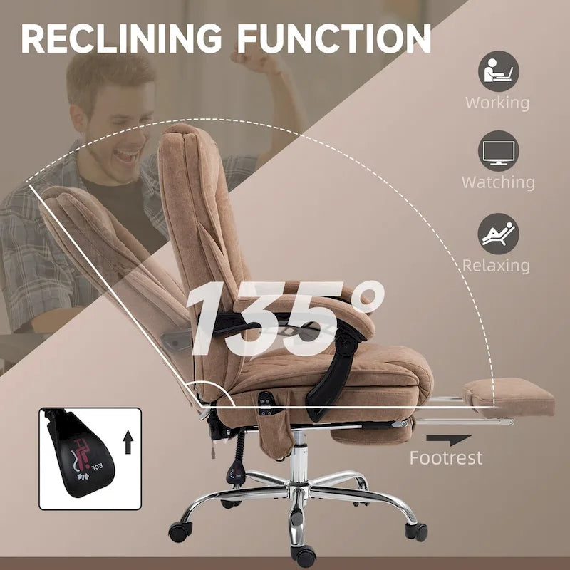 Chaise de bureau de massage Vinsetto avec 6 points de vibration, fauteuil d'ordinateur inclinable chauffant, chaise de bureau pivotante