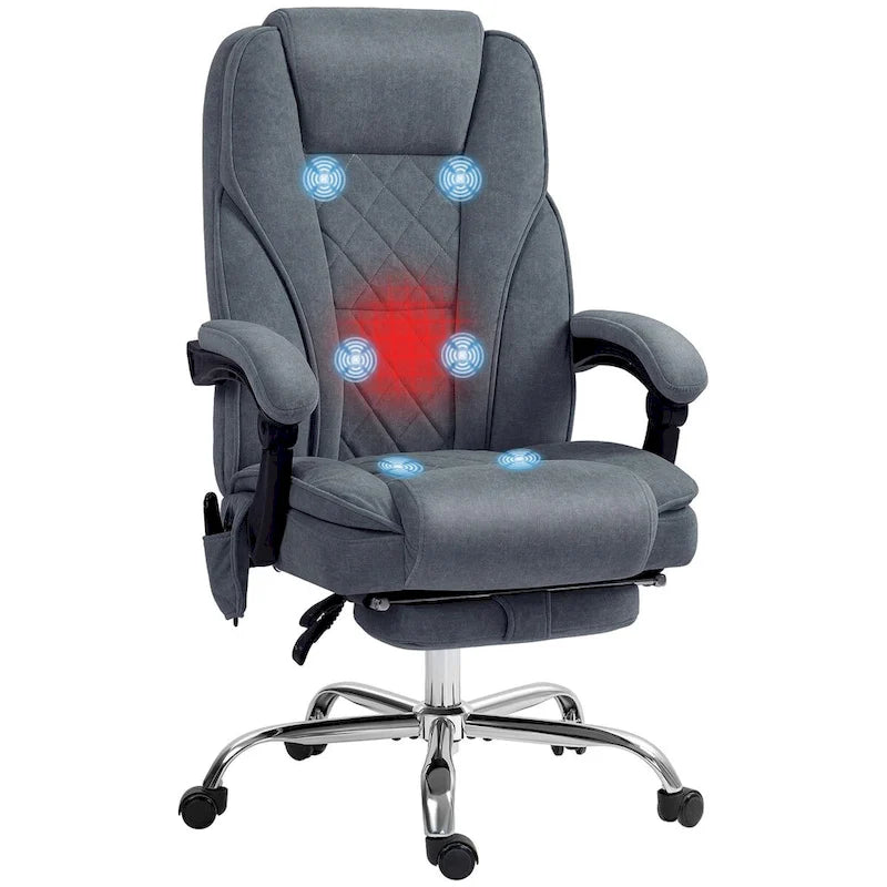 Chaise de bureau de massage Vinsetto avec 6 points de vibration, fauteuil d'ordinateur inclinable chauffant, chaise de bureau pivotante