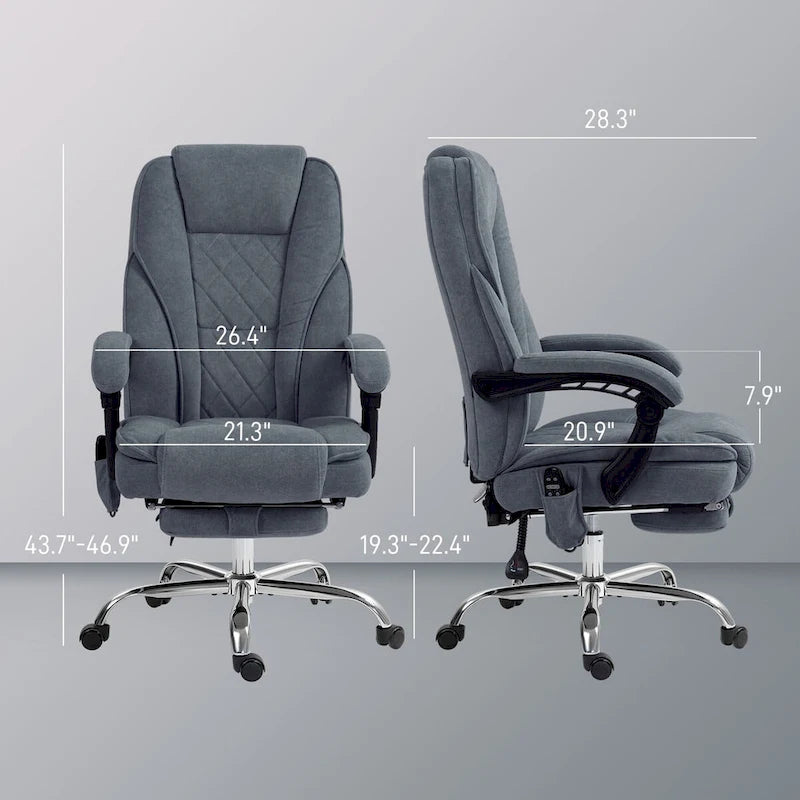 Chaise de bureau de massage Vinsetto avec 6 points de vibration, fauteuil d'ordinateur inclinable chauffant, chaise de bureau pivotante
