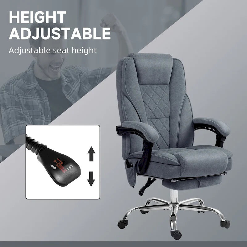 Chaise de bureau de massage Vinsetto avec 6 points de vibration, fauteuil d'ordinateur inclinable chauffant, chaise de bureau pivotante