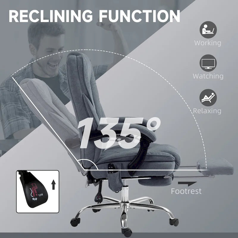 Chaise de bureau de massage Vinsetto avec 6 points de vibration, fauteuil d'ordinateur inclinable chauffant, chaise de bureau pivotante