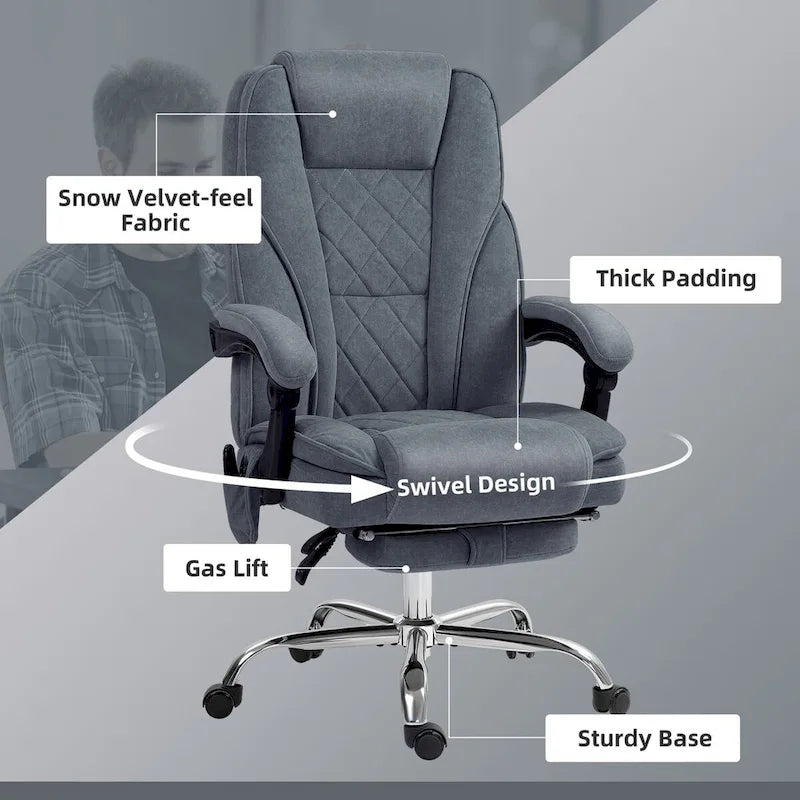 Chaise de bureau de massage Vinsetto avec 6 points de vibration, fauteuil d'ordinateur inclinable chauffant, chaise de bureau pivotante