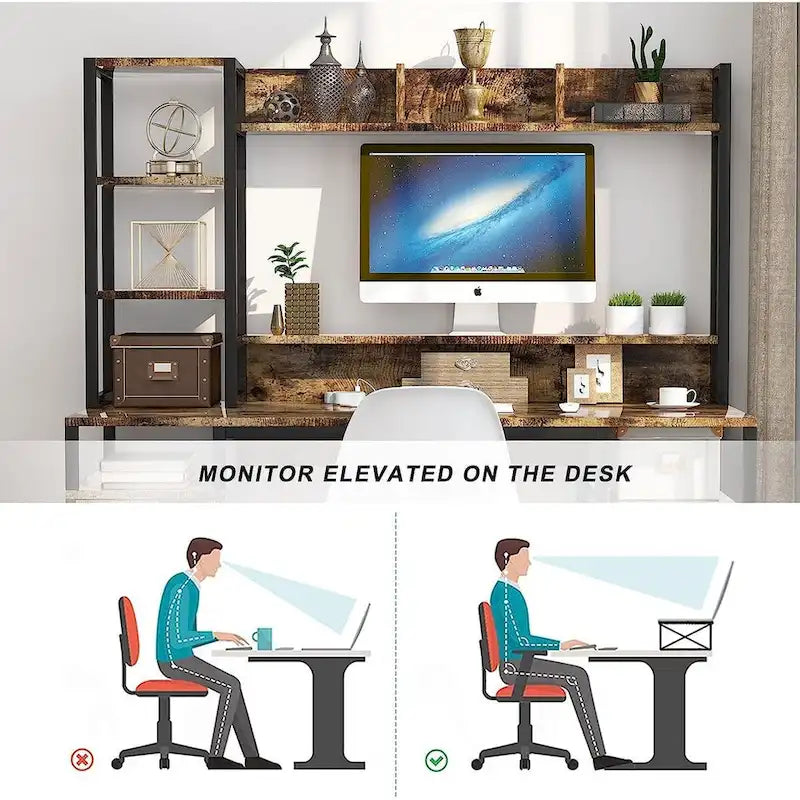 PAKASEPT 55 Bureau informatique avec huche et étagère de rangement