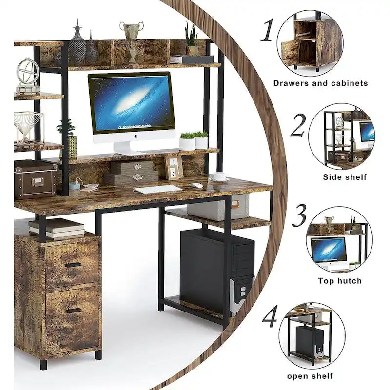 PAKASEPT 55 Bureau informatique avec huche et étagère de rangement