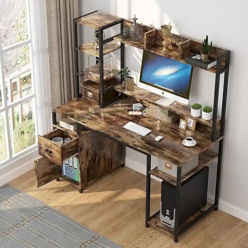 PAKASEPT 55 Bureau informatique avec huche et étagère de rangement