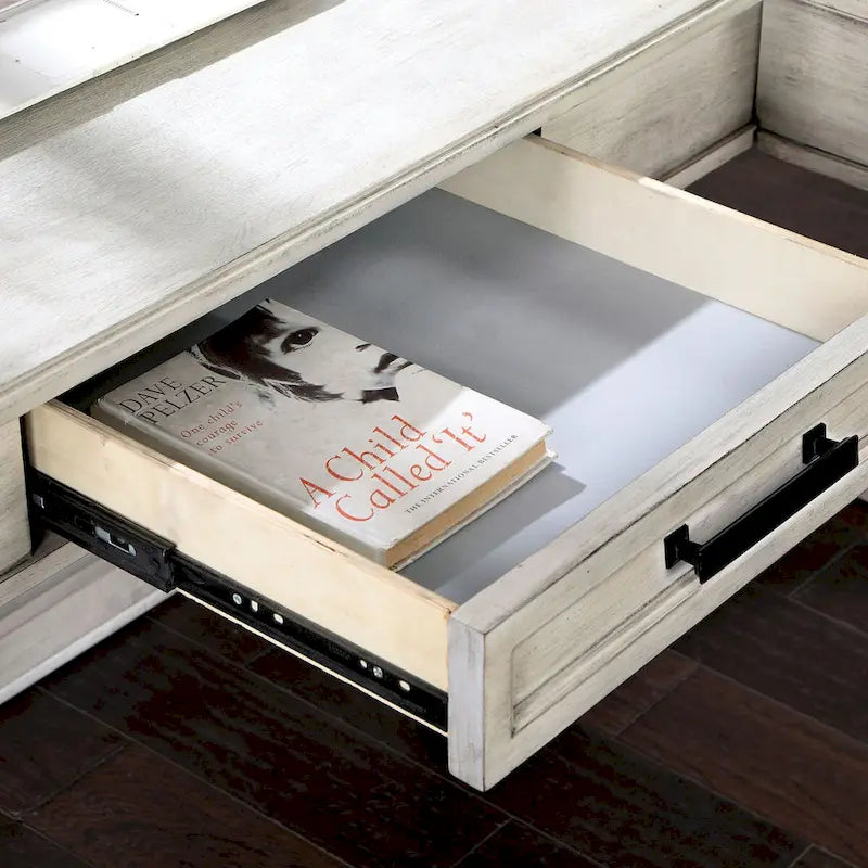 Bureau d'angle blanc antique en bois avec plateau relevable et port USB Lemper Farmhouse de Furniture of America