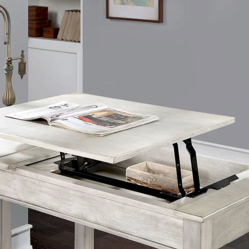 Bureau d'angle blanc antique en bois avec plateau relevable et port USB Lemper Farmhouse de Furniture of America