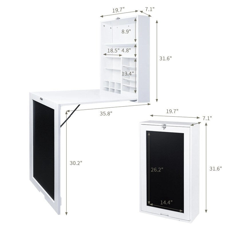 Utopia Alley – Meuble mural de bureau pliable avec tableau, blanc