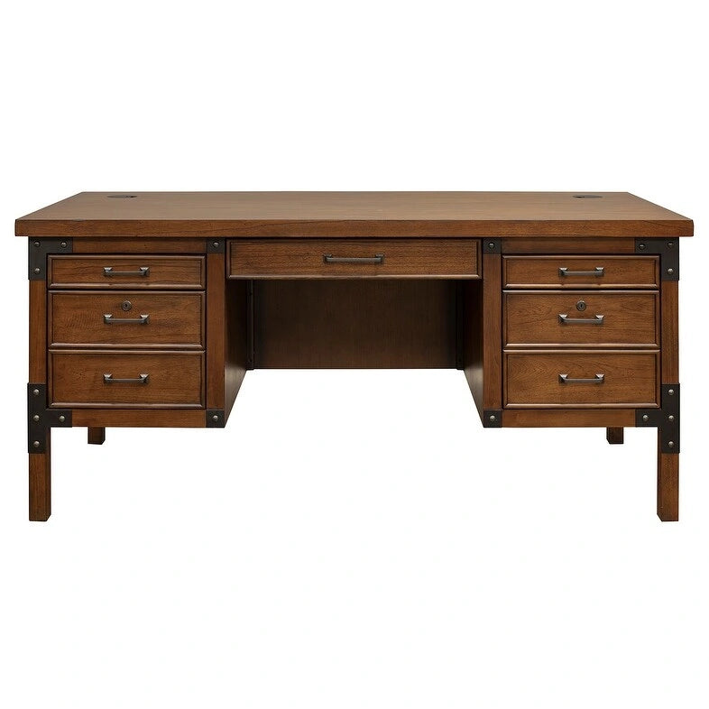 Bureau de direction Addison Rustic à demi-piédestal, table d'écriture, bureau, marron