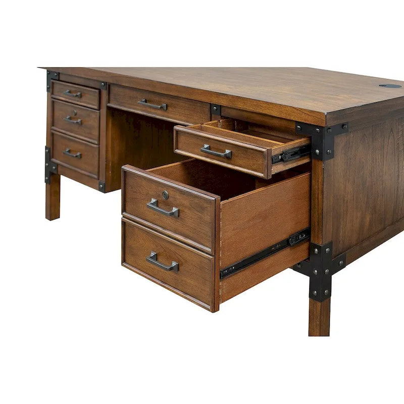 Bureau de direction Addison Rustic à demi-piédestal, table d'écriture, bureau, marron