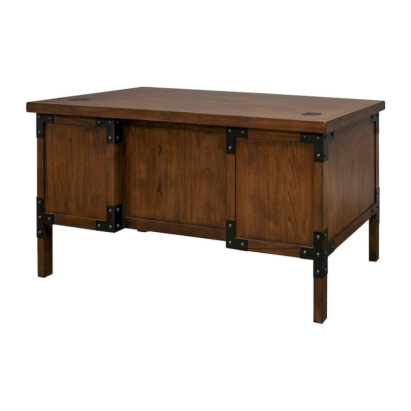 Bureau de direction Addison Rustic à demi-piédestal, table d'écriture, bureau, marron