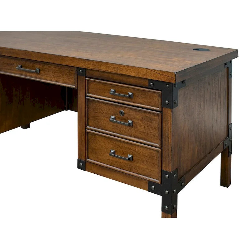 Bureau de direction Addison Rustic à demi-piédestal, table d'écriture, bureau, marron