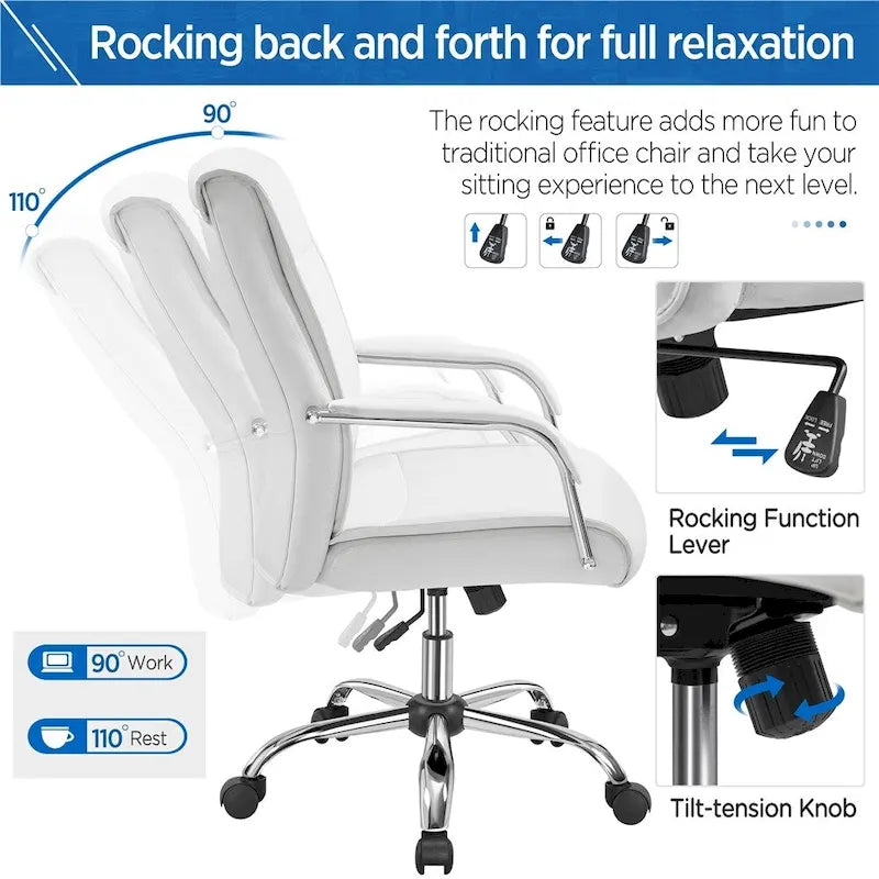Chaise de bureau Yaheetech contemporaine en similicuir avec dossier haut