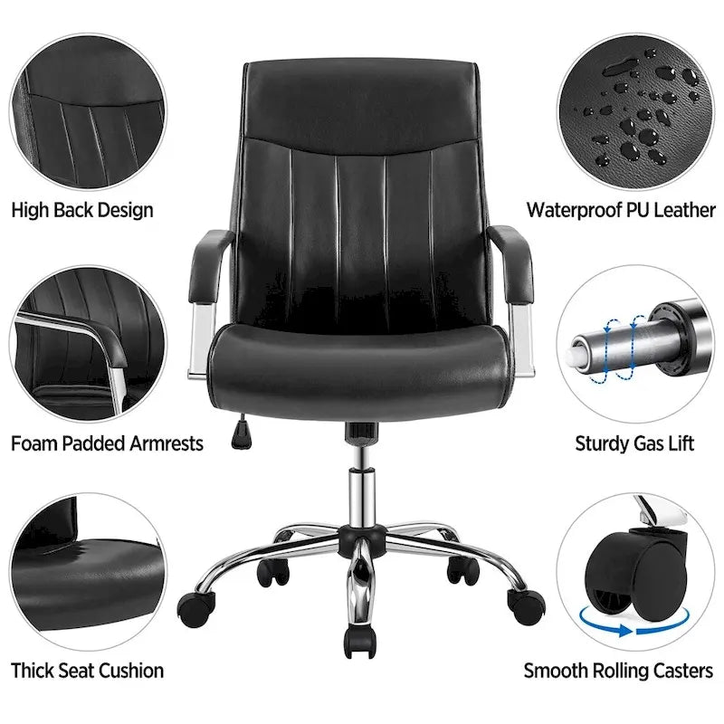 Chaise de bureau Yaheetech contemporaine en similicuir avec dossier haut