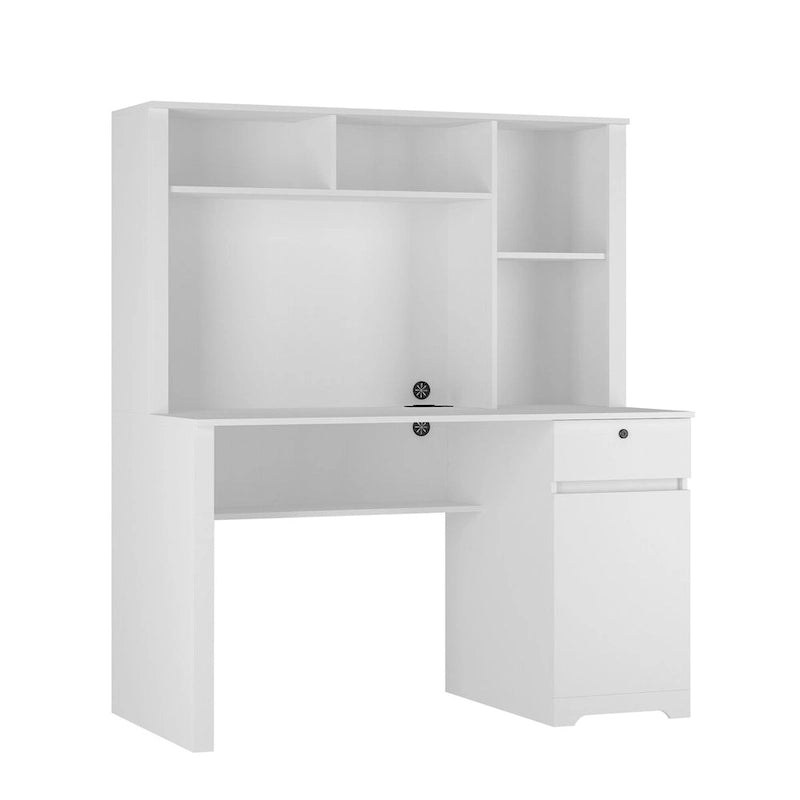 Bureau d'ordinateur avec étagère, bureau en bois pour adolescents, pour écrire, ordinateur portable, maison, bureau avec tiroirs, 3 prises CA et 2 ports de chargement USB
