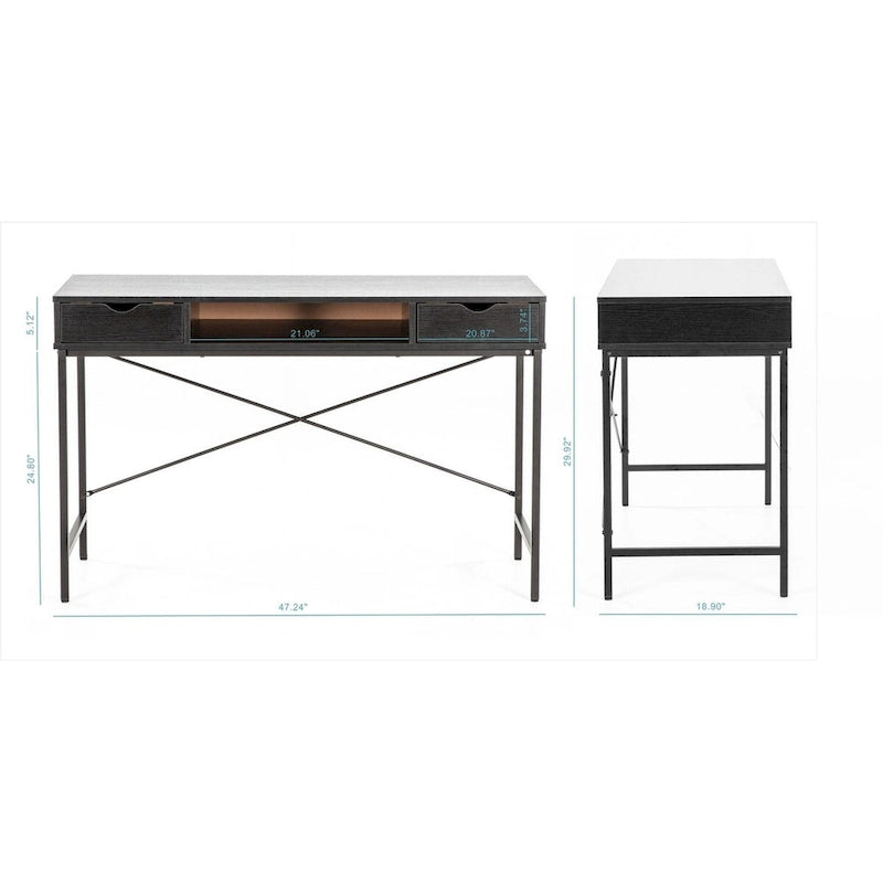 Bureau de 48 pouces JJS avec tiroirs, grande station de travail contemporaine pour ordinateur portable et rangement pour le bureau à domicile