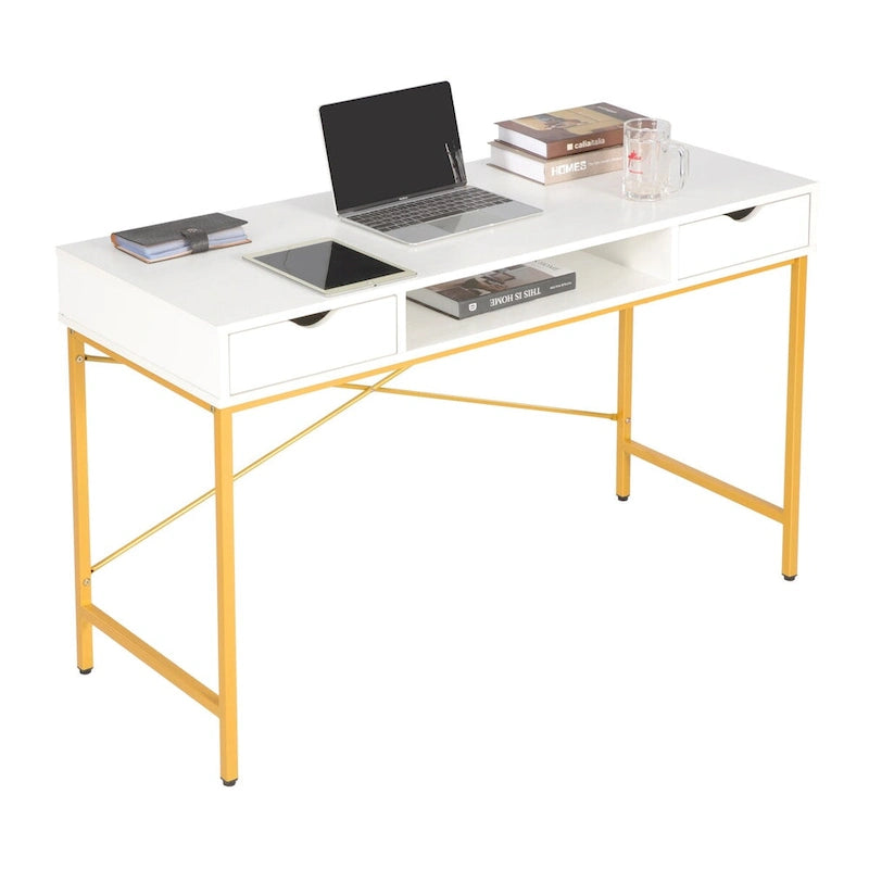 Bureau de 48 pouces JJS avec tiroirs, grande station de travail contemporaine pour ordinateur portable et rangement pour le bureau à domicile