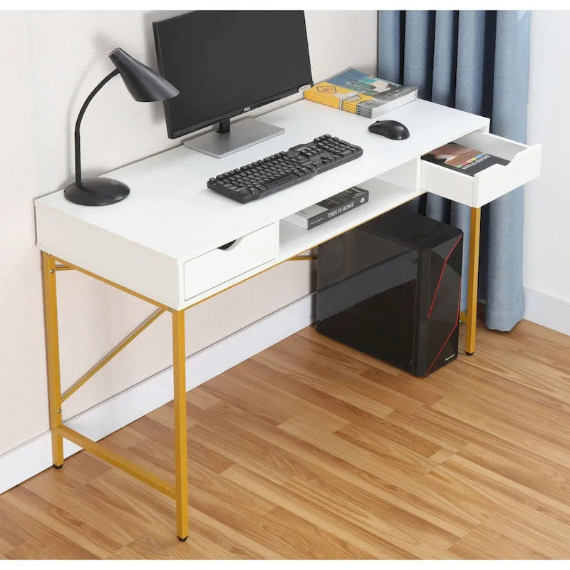 Bureau de 48 pouces JJS avec tiroirs, grande station de travail contemporaine pour ordinateur portable et rangement pour le bureau à domicile
