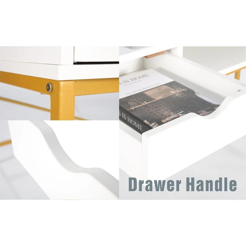 Bureau de 48 pouces JJS avec tiroirs, grande station de travail contemporaine pour ordinateur portable et rangement pour le bureau à domicile